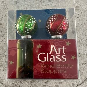 Art Glass Wine Bottle Stoppers Hand Crafted Red & Green Decorative Glass